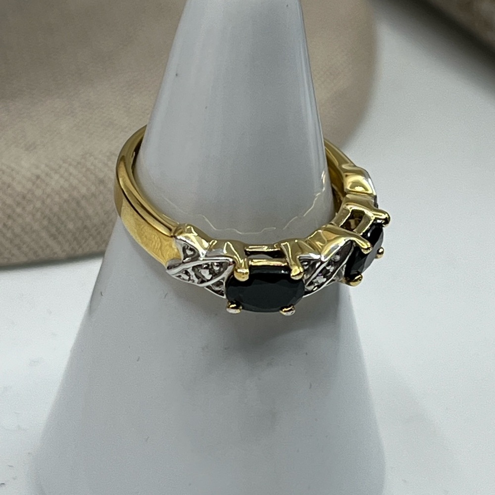 Vintage Black Onyx & CZ Accent Ring - Gold Over Sterling Silver (Size 6.75) - Picture 6 of 17